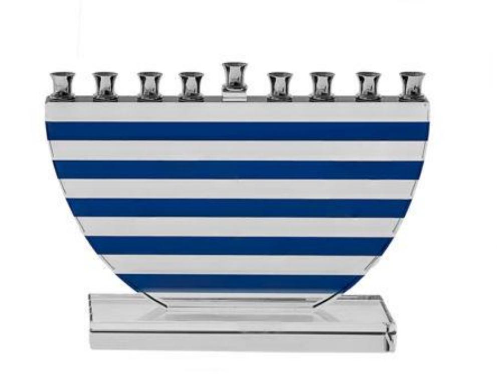 Blue Stripes Crystal Menorah