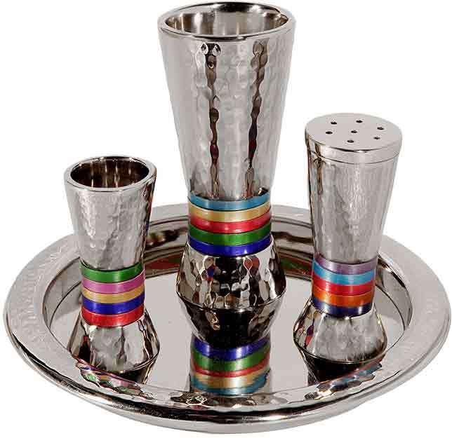 Emanuel Hammered Havdallah Set - Multicolor Rings