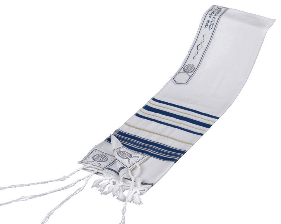 Wool Tallit With Lurex Stripes—Blue