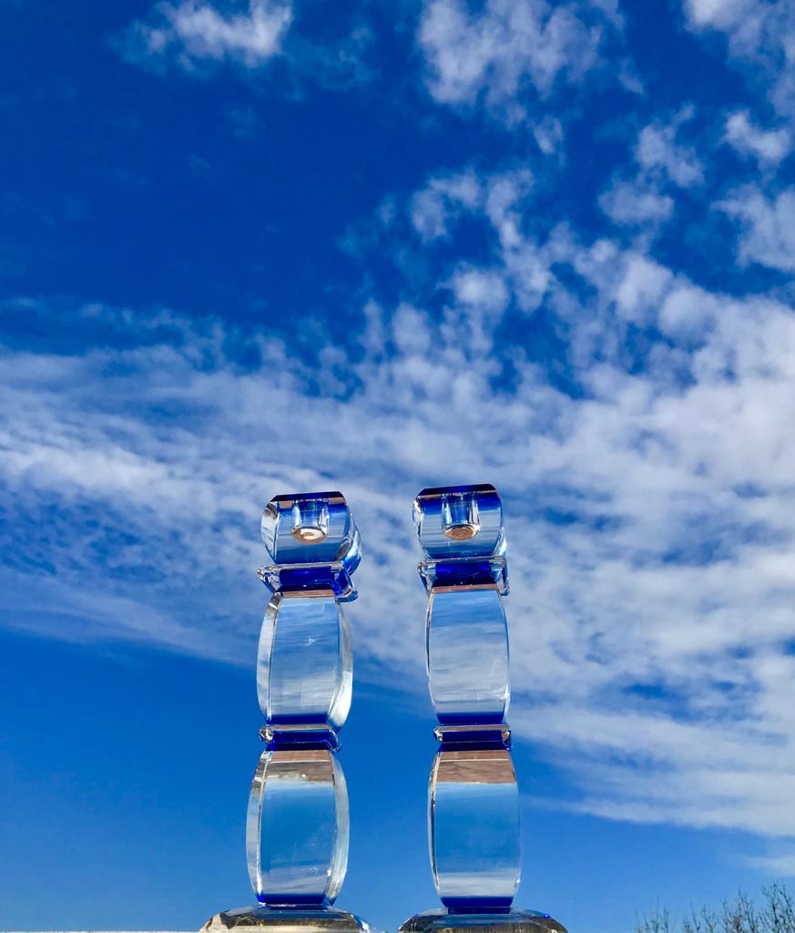 Crystal with Blue Detail Candlesticks
