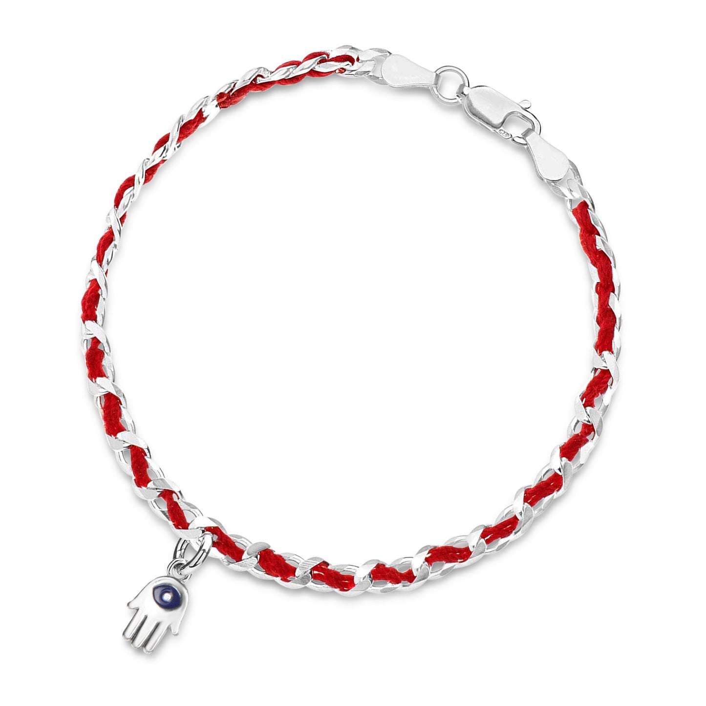 Chamsa Red String Sterling Silver Bracelet