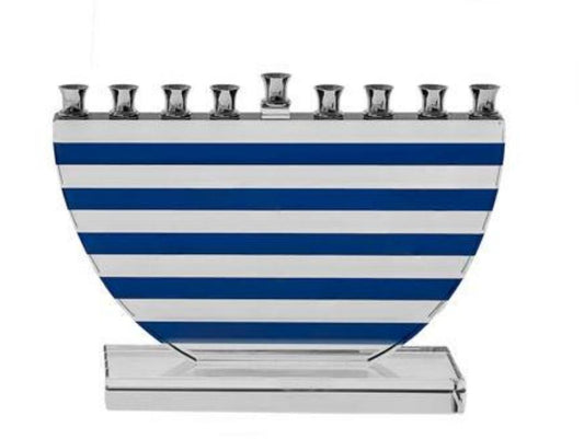 Blue Stripes Crystal Menorah