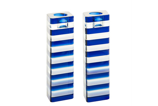 Blue Striped Rectangular Candlesticks