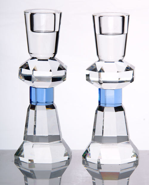 Crystal Candlestick with Blue Accent