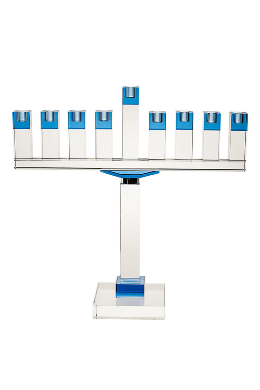 Square Crystal Menorah With Blue Detail