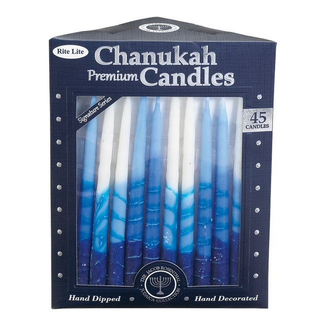Blue and White Striped Hanukkah Candles