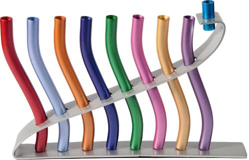 Emanuel Anodized Wave Menorah-Blue