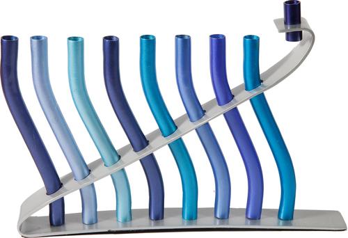Emanuel Anodized Wave Menorah-Blue