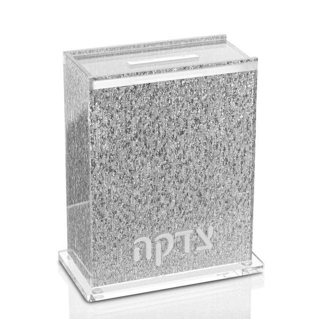 Silver Glitter Tzedakah Box-Opaque