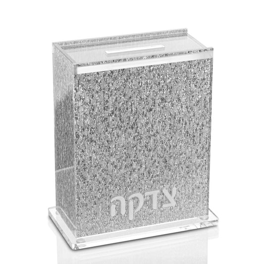 Silver Glitter Tzedakah Box-Opaque