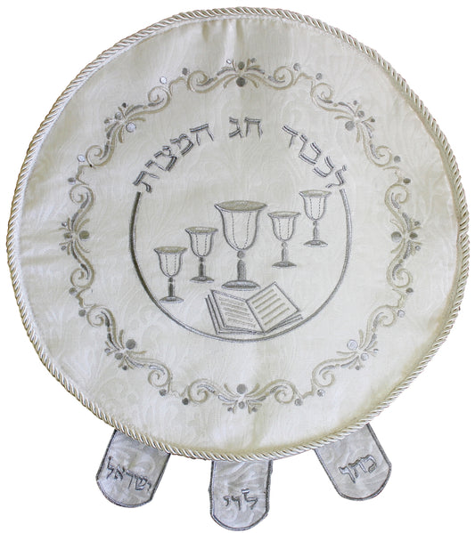 Satin Matzah Cover with Four Cups Detail