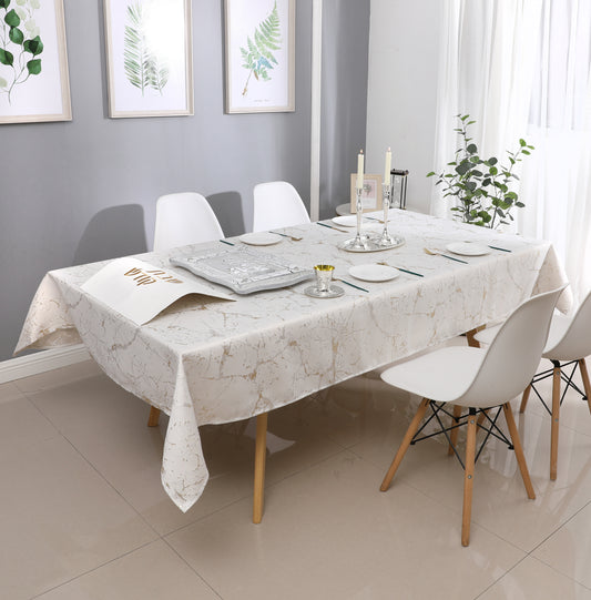 White/Gold Marble Jacquard Tablecloth #1307