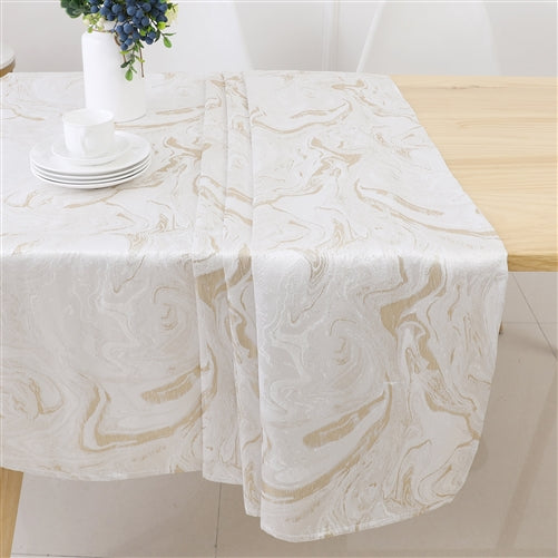 White and Gold Wave Jacquard Tablecloth #1327