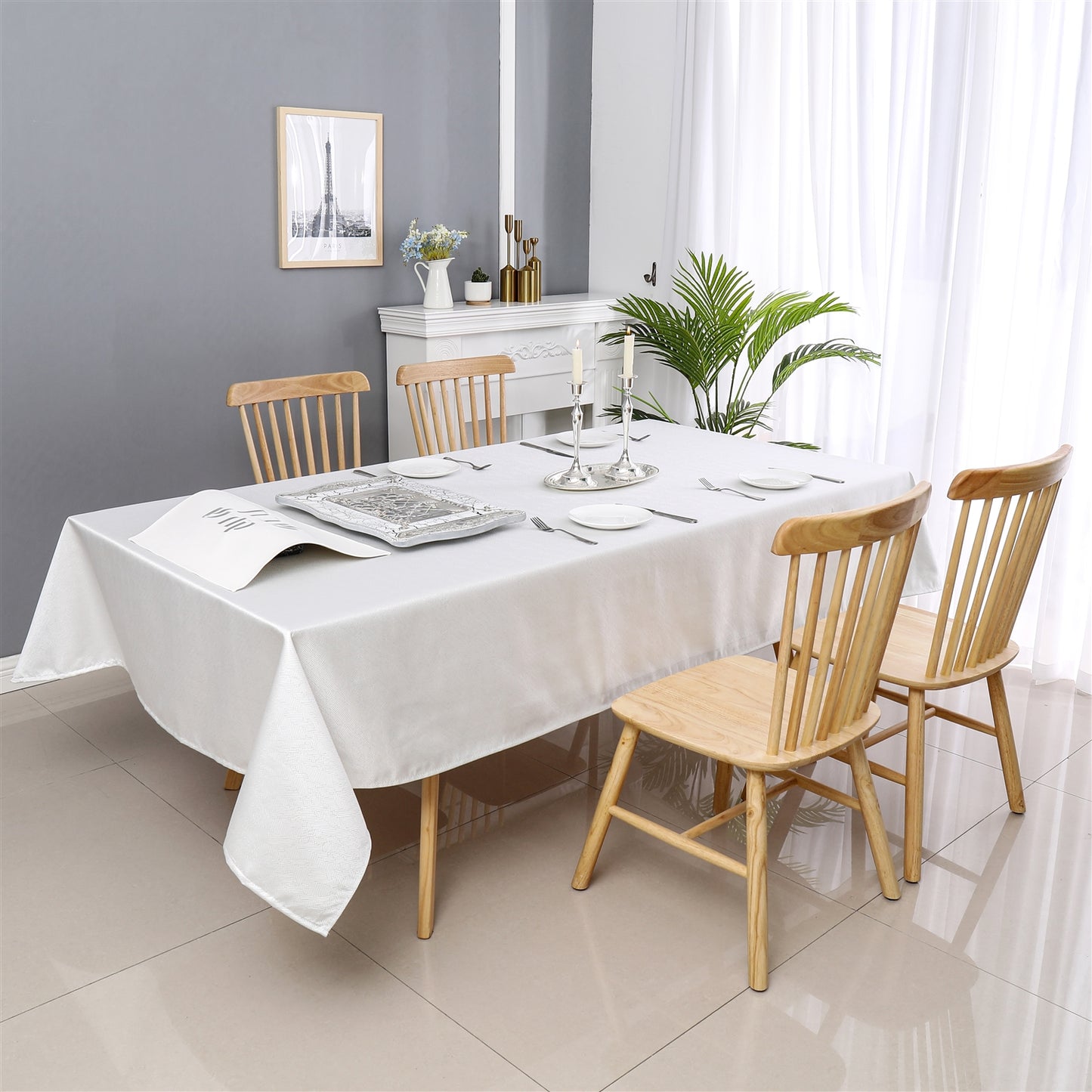 White/Silver Desert Jacquard Tablecloth #1335