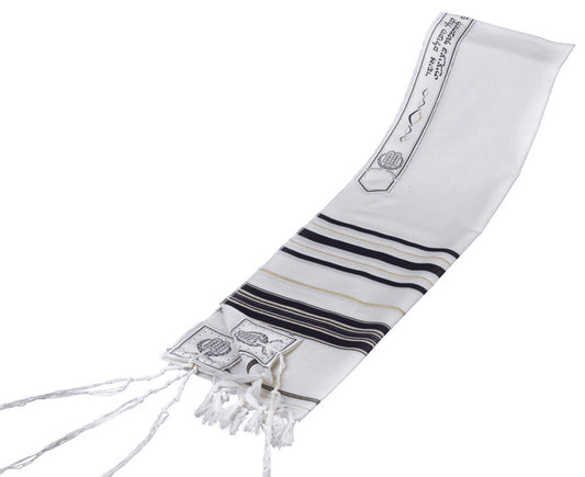 Wool Tallit With Lurex Stripes—Black