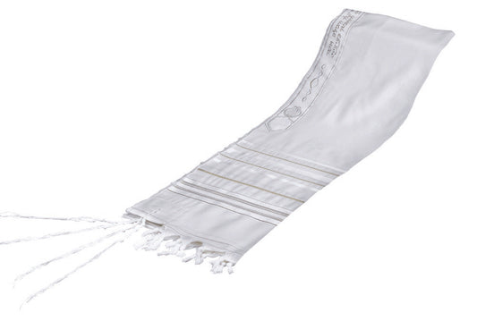 Wool Tallit With Lurex Stripes—White