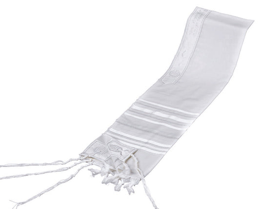 Wool Tallit With Lurex Stripes—White