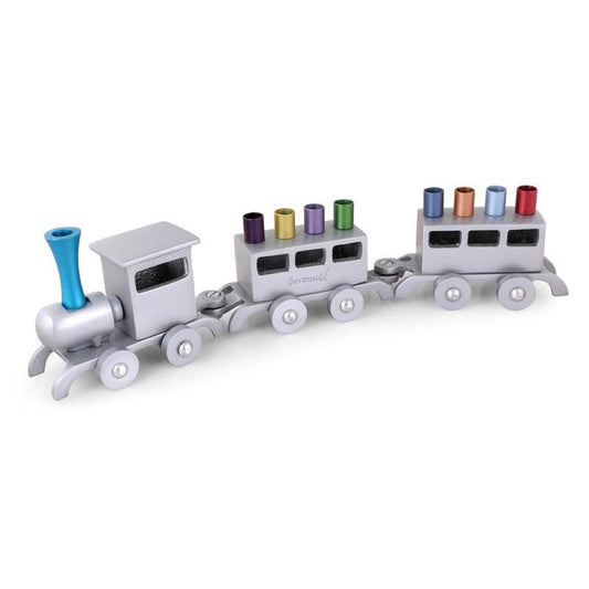 Emanuel Anodized Chanukah Menorah Train-Silver with Blue