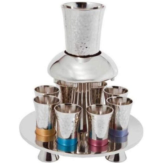 Hammered Metal Kiddush Fountain-Silver with Multicolor