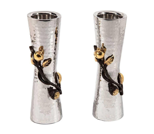 Emanuel Large Hammered Candlesticks With Pomegranate