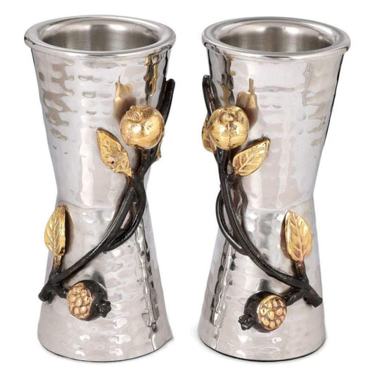 Emanuel Small Hammered Candlesticks With Pomegranate Branch