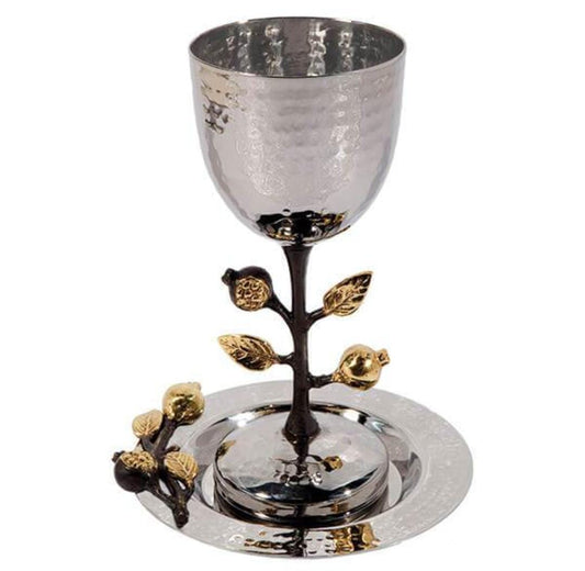 Emanuel Stemmed Hammered Kiddush Cup With Pomegranate