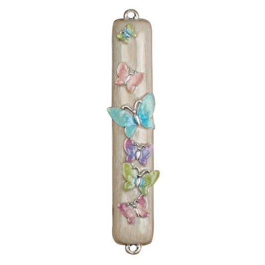 Pink Mezuzah Case with Butterflies