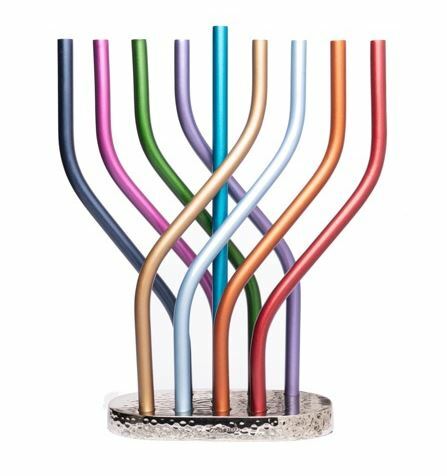 Emanuel Anodized Flame Menorah-Blue