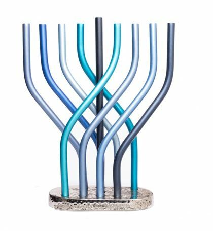 Emanuel Anodized Flame Menorah-Blue