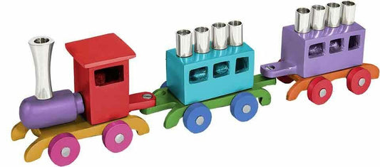 Emanuel Anodized Chanukah Menorah Train-Multicolor with Silver