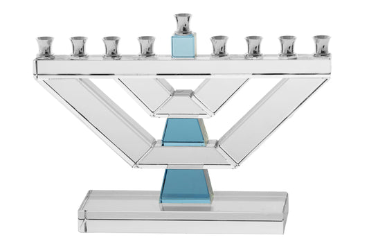 Triangular Crystal Menorah With Blue Accent—Large
