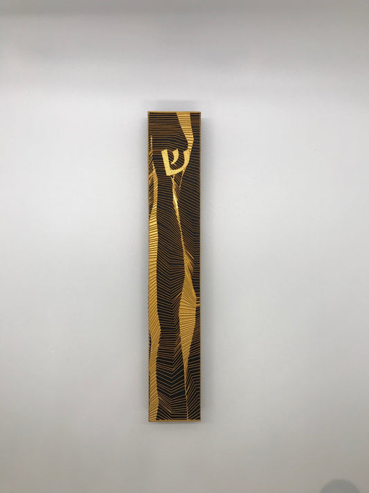 Black and Gold Lines Mezuzah Case [Extra Large]