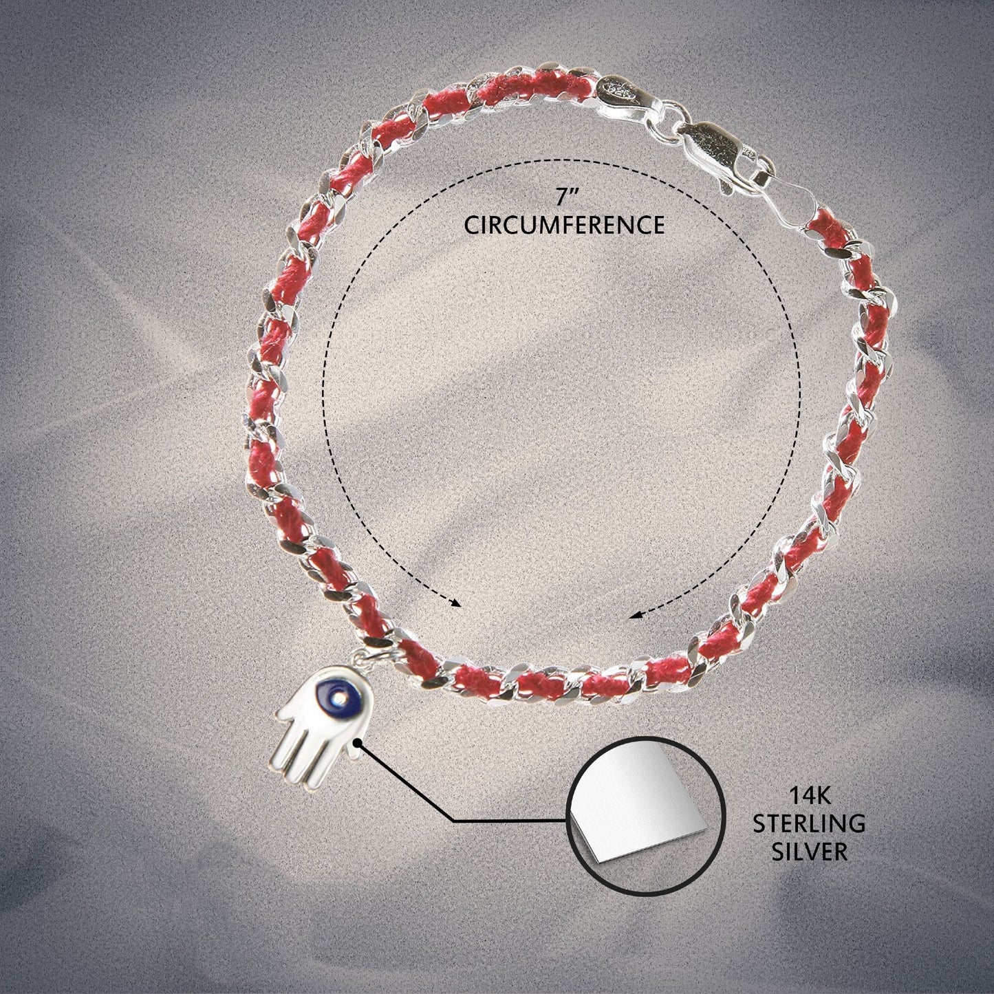 Chamsa Red String Sterling Silver Bracelet