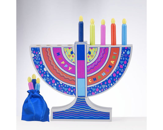 Wooden Menorah Toy with Removable Candles